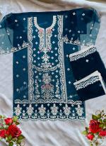 Organza Aqua Blue Eid Wear Embroidery Work Pakistani Suit